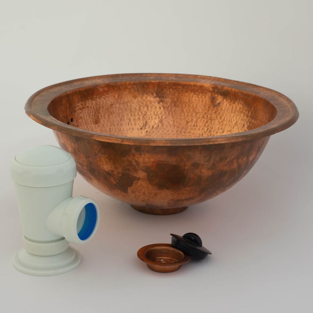 Antique Copper Bowl Dropped In Sink Hammered Bathroom Vanity Basin, Aged Copper Vintage Sink
