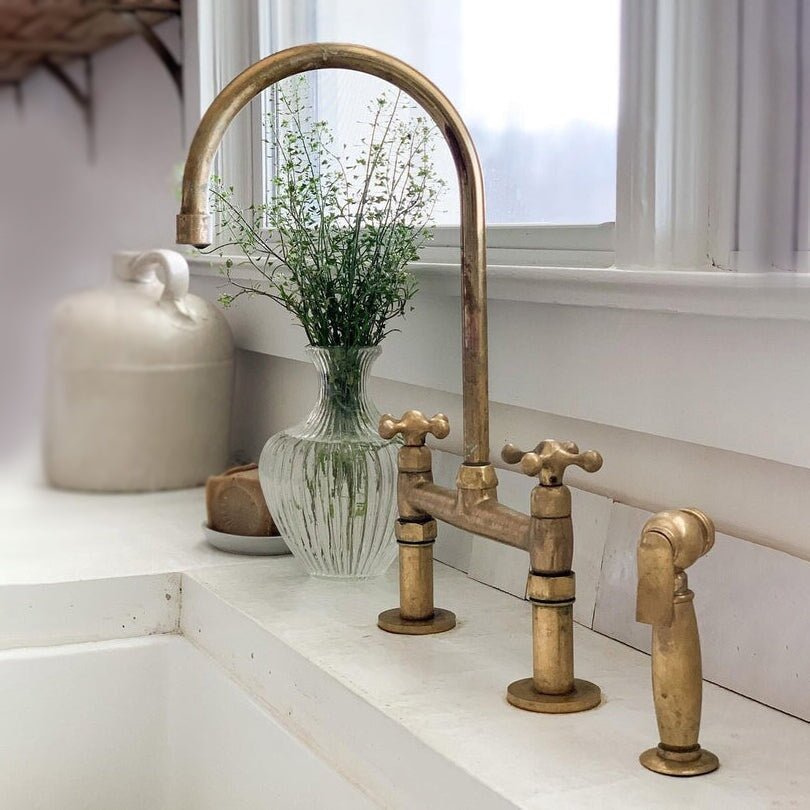 Brass Bridge Faucet Unlacquered Brass Bridge Kitchen Faucet Insideast   Antique Style Unlacquered Solid Brass 8 Bridge Faucet Vintage Kitchen Sink Faucet 473170 1200x1200 