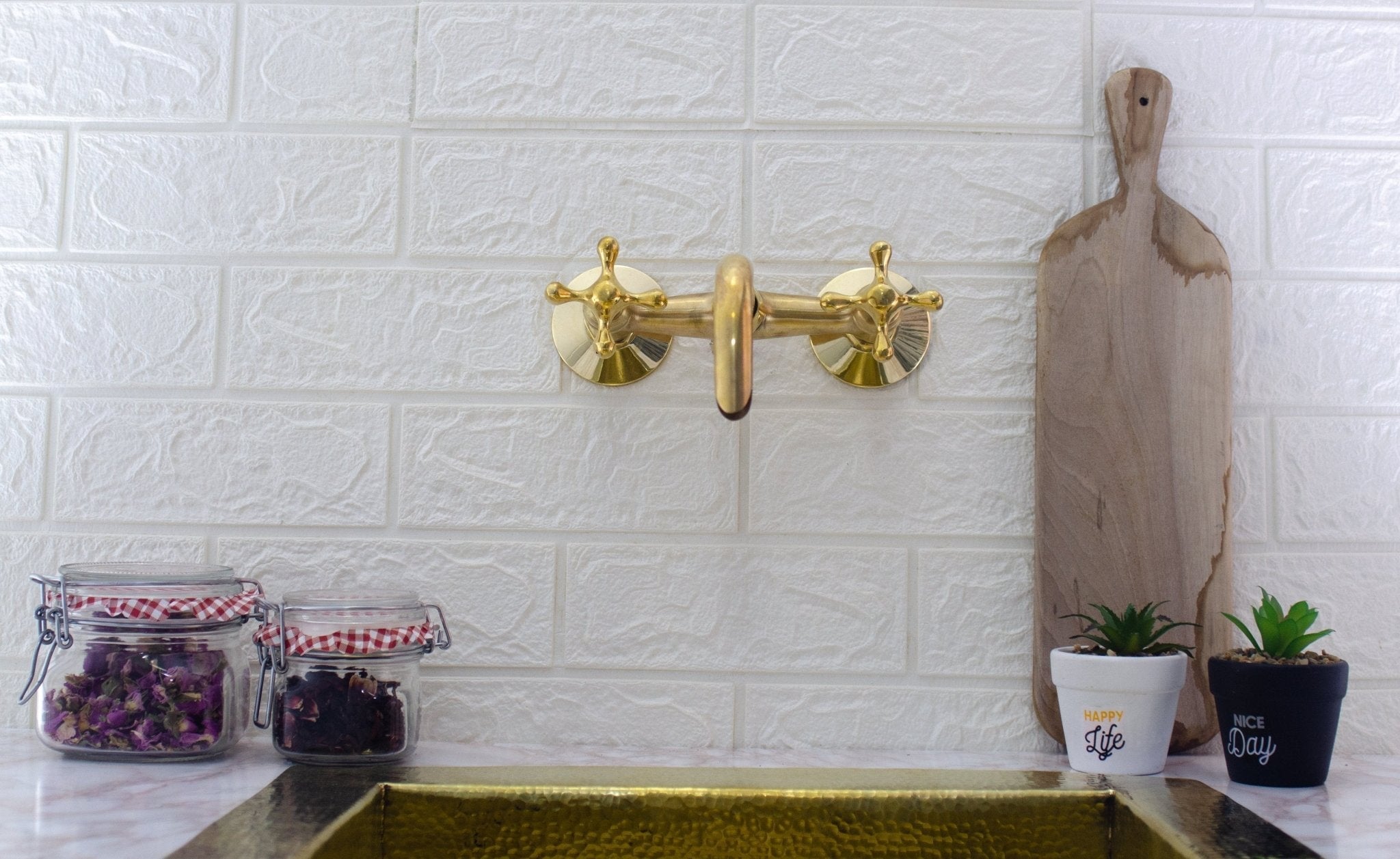 Brass Wall Mount Faucet - Antique Brass Bathroom Faucet ISF42