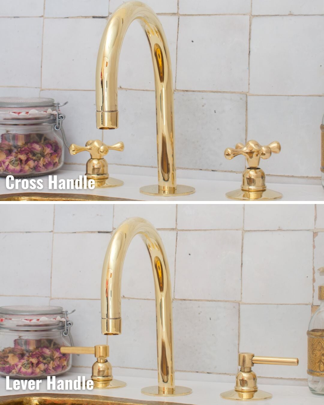 Deck Mounted Unlacquered Brass Faucet, Vanity Sink Faucet, Antique Brass Bathroom Faucet