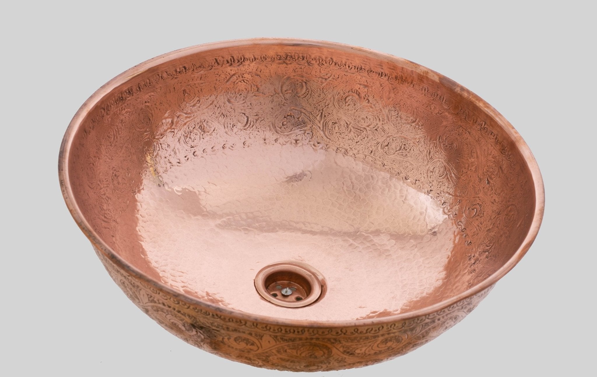 Hand Engraved Copper Vessel Sink, Round Bowl Vessel Sink