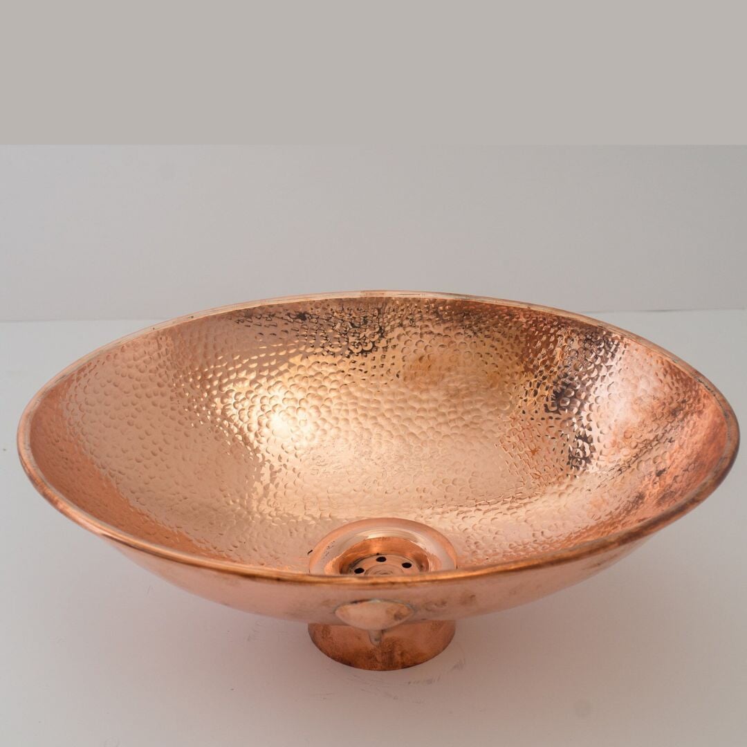 Oval Solid Copper Vessel Sink, Hammered Bathroom Vanity Sink, Powder Room Basin Sink