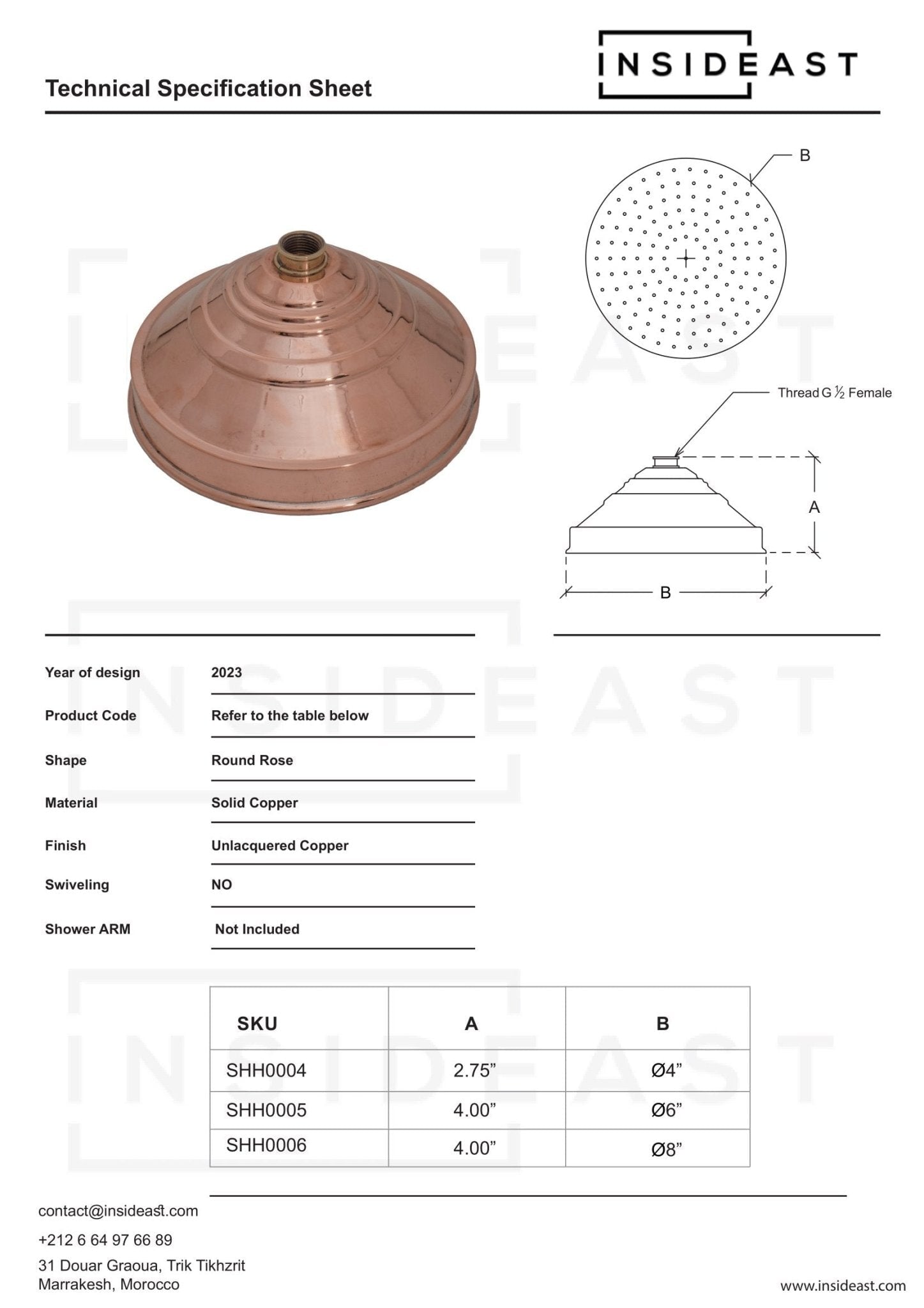 Rain Shower Head, Copper Showerhead, Large Round Showerhead, Works Outdoor