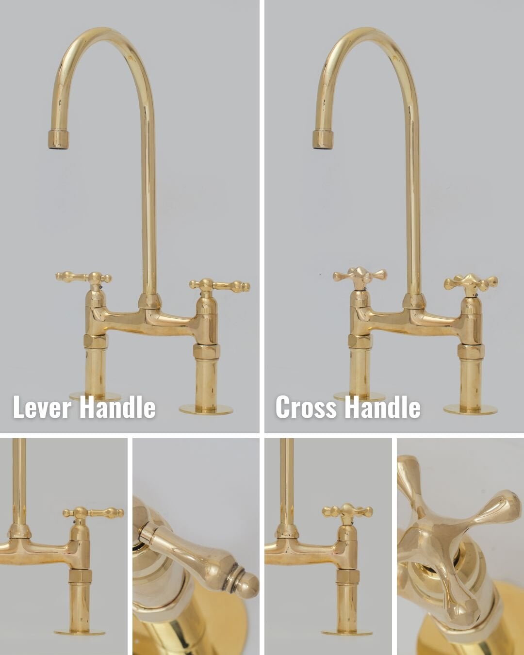 Unlacquered Brass Kitchen Faucet, Bridge Kitchen Faucet With Sprayer, Antique Brass Gold Faucet (6")