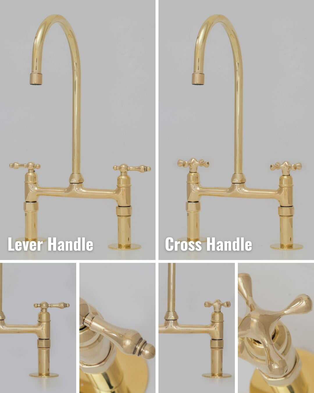 Unlacquered Brass Kitchen Faucet, Bridge Kitchen Faucet With Sprayer, Antique Brass Gold Faucet (8")