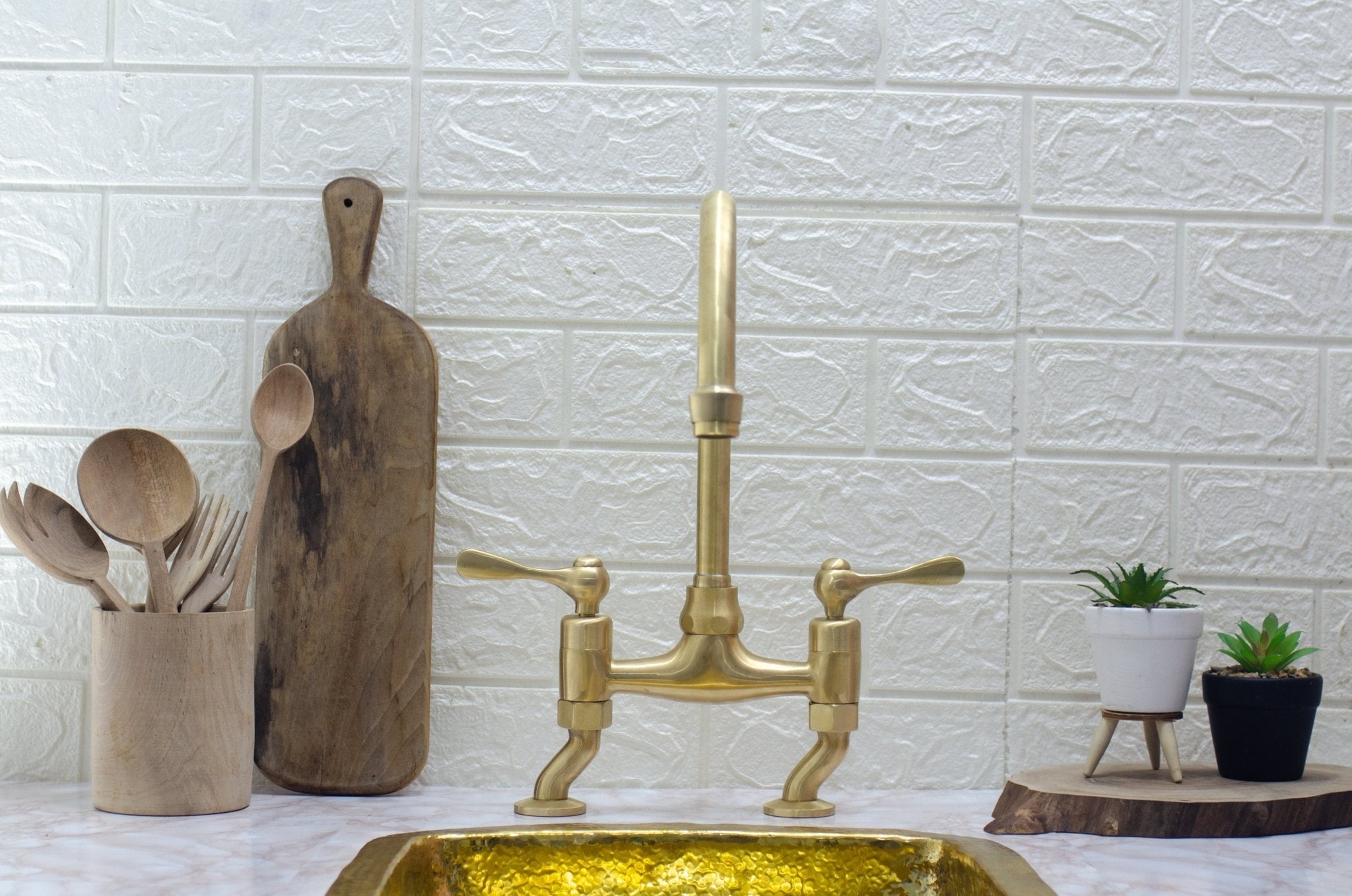Unlacquered Brass Kitchen Faucet - Unlacquered Brass Bridge Faucet NCB01