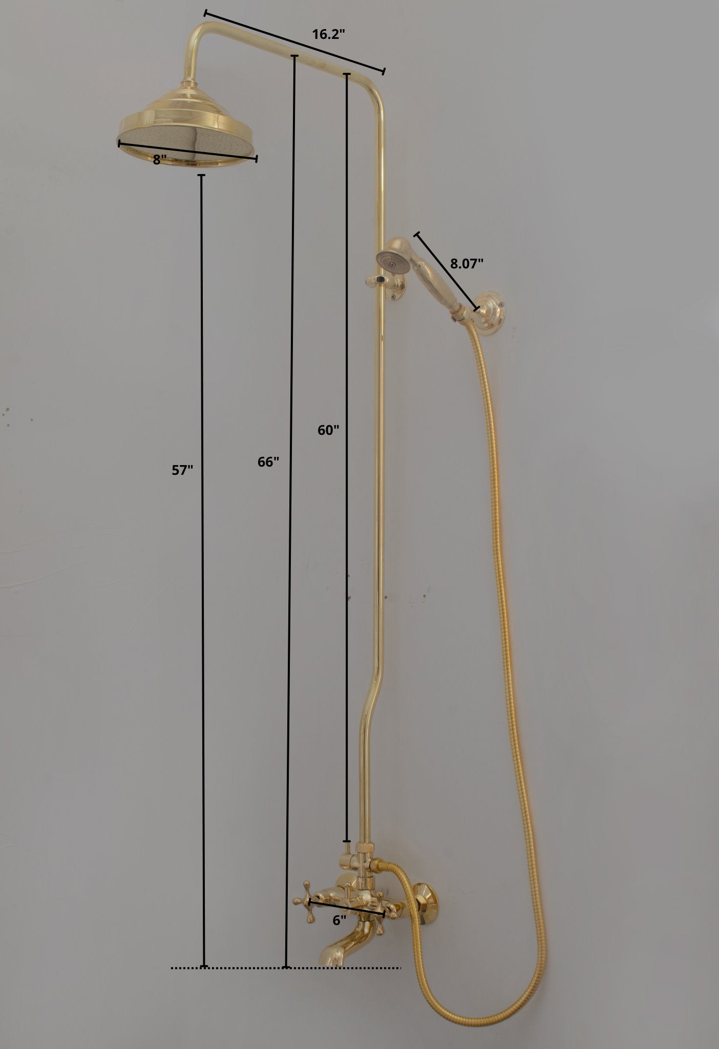 Unlacquered Brass Shower System - Tub Filler Exposed Pipe Rain Shower and Handheld