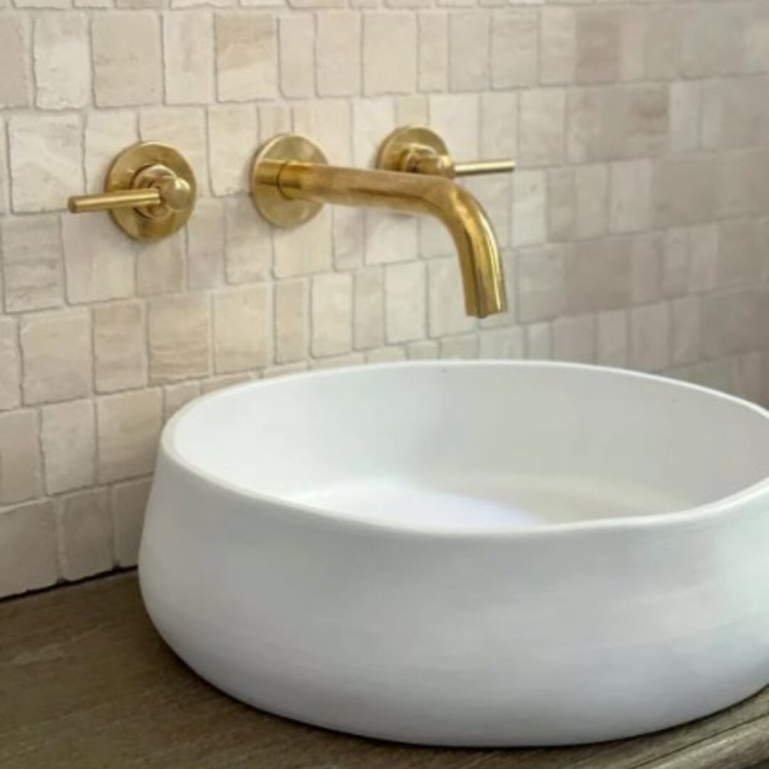 Unlacquered Solid Brass Wall Mounted Bathroom Vessel Sink Faucet, Antique Basin Vanity Faucet