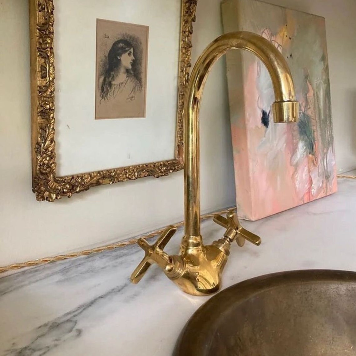 Gooseneck Bathroom Sink Faucet - Unlacquered Brass Faucet