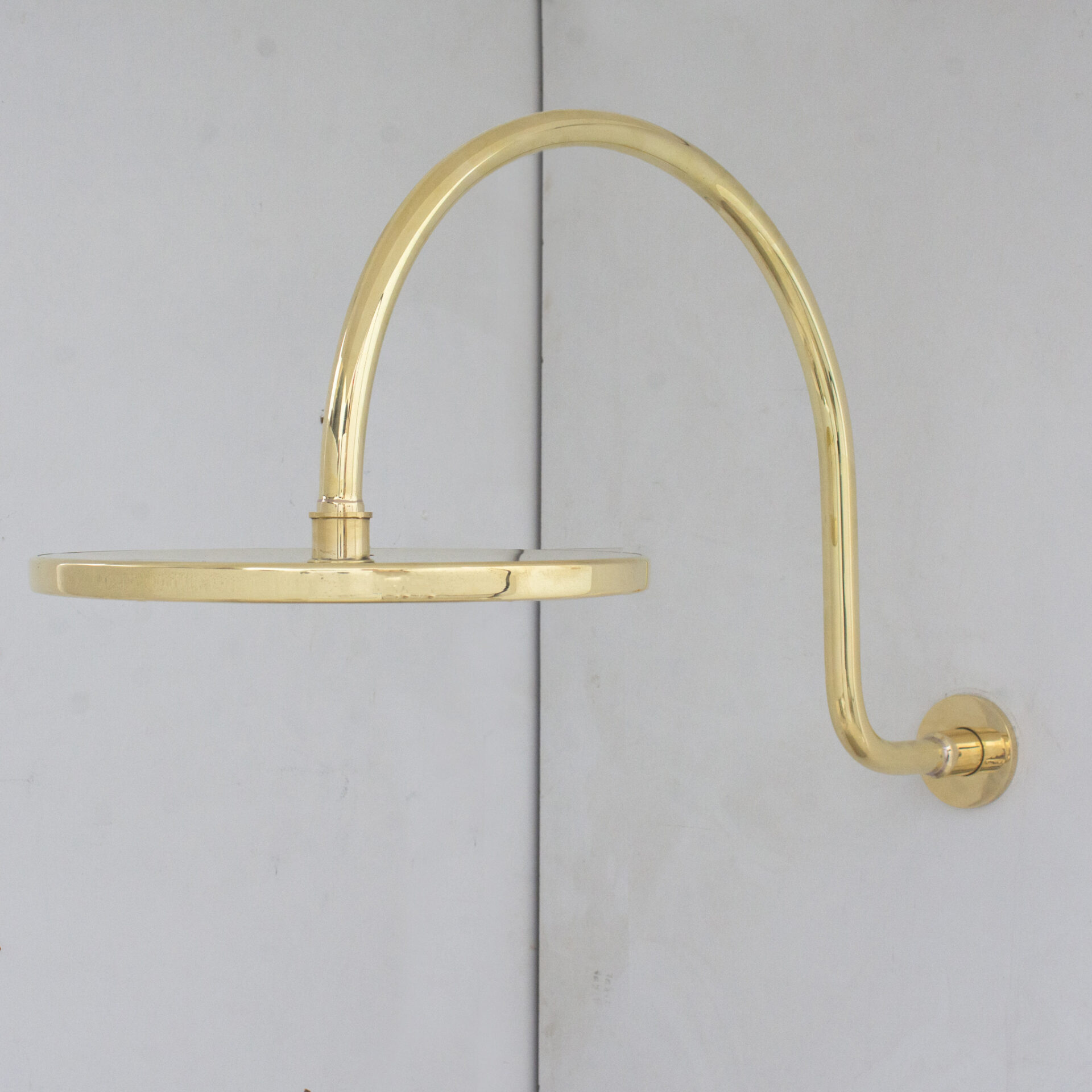 Unlacquered Brass Gooseneck Shower Arm With Rainfall Showerhead, Solid Brass Wall Mounted Shower Arm