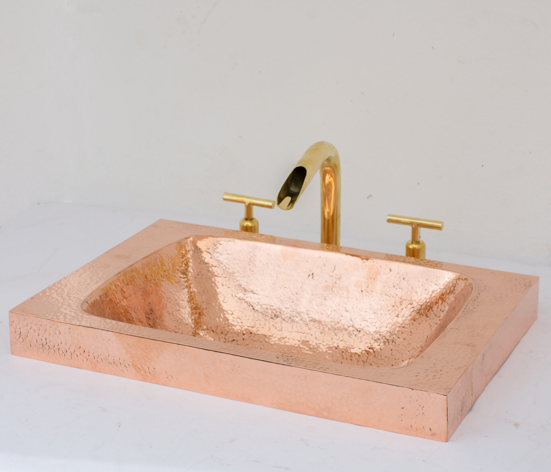 Customizable Raised Profile Bathroom Copper Sink, Hammered Copper Rectangular Sink, Vanity Sink Copper