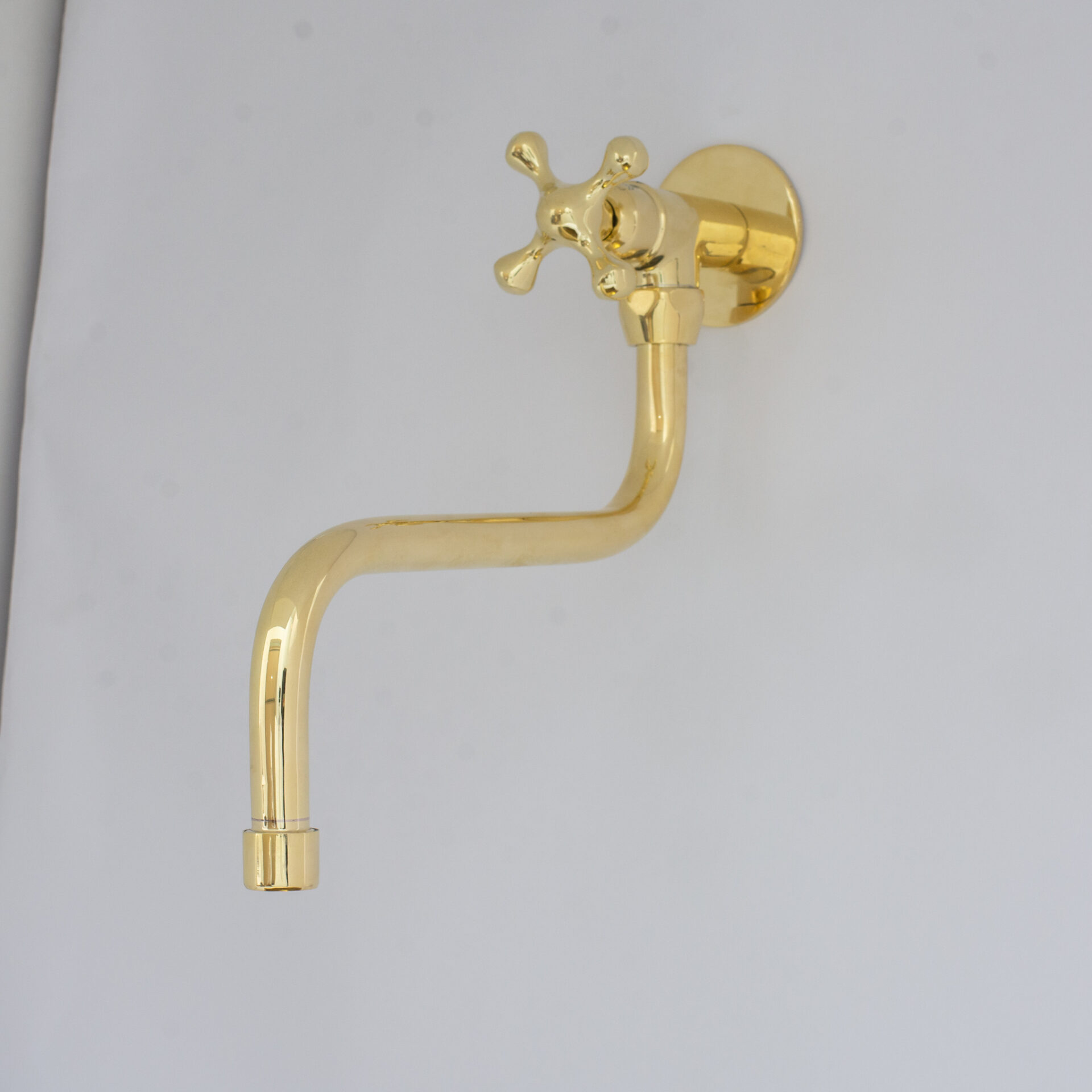 Unlacquered Brass Wall Mount Stove Faucet, Brass Pot Filler Faucet With Swiveling Neck