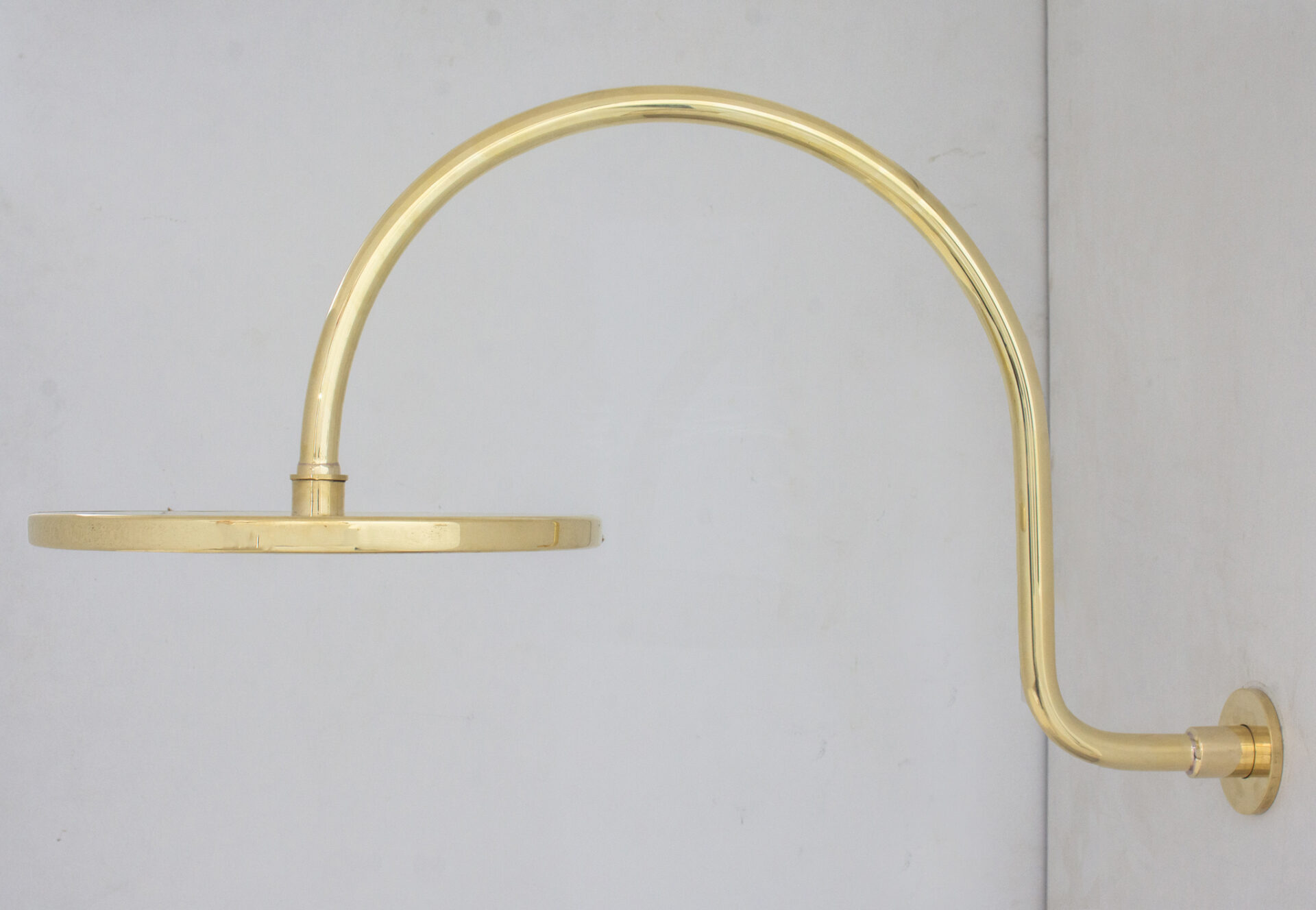 Unlacquered Brass Gooseneck Shower Arm With Rainfall Showerhead, Solid Brass Wall Mounted Shower Arm