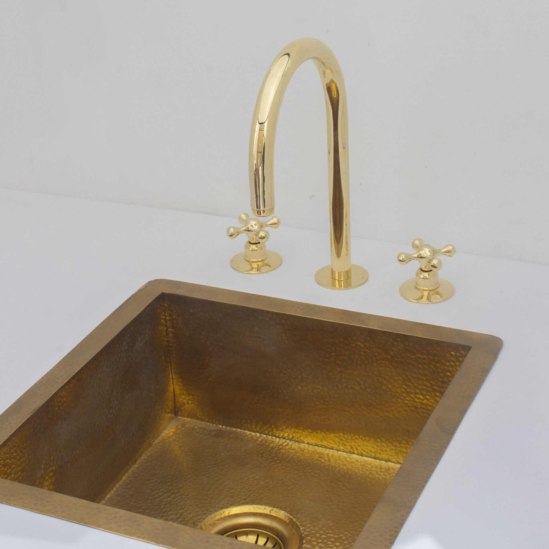 Unlacquered Brass Widespread Kitchen Faucet, Solid Brass 3-Holes Deck Mount Faucet, Simple Cross Handles