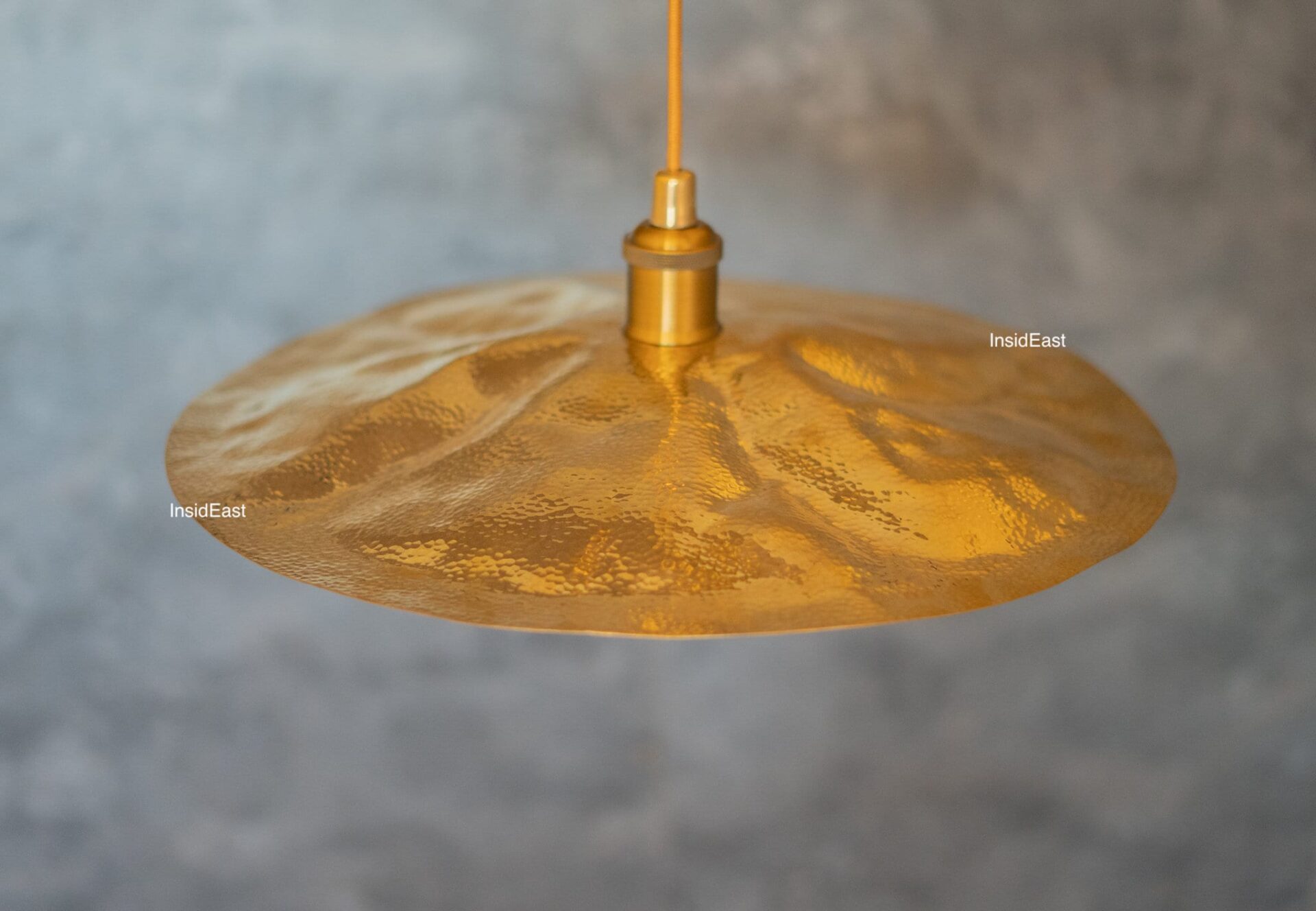 Hammered Brass Flat Disc Pendant Light, Brass Plate Lampshade, Flat Circle Shade