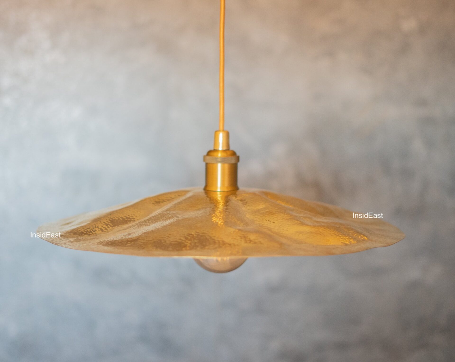 Hammered Brass Flat Disc Pendant Light, Brass Plate Lampshade, Flat Circle Shade