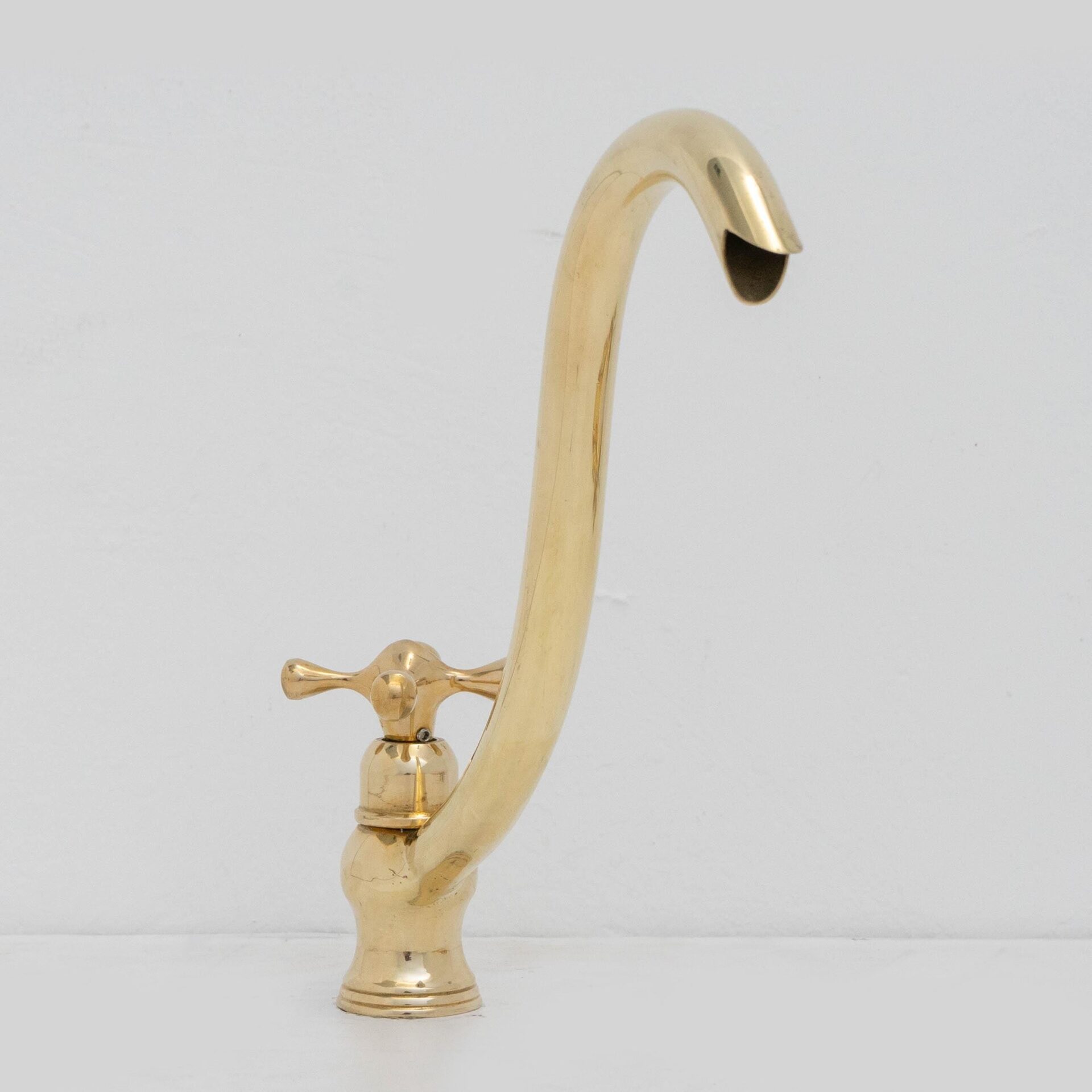 Solid Brass Cold Water Tap, Unlacquered Brass Faucet With Traditional Cross Handles