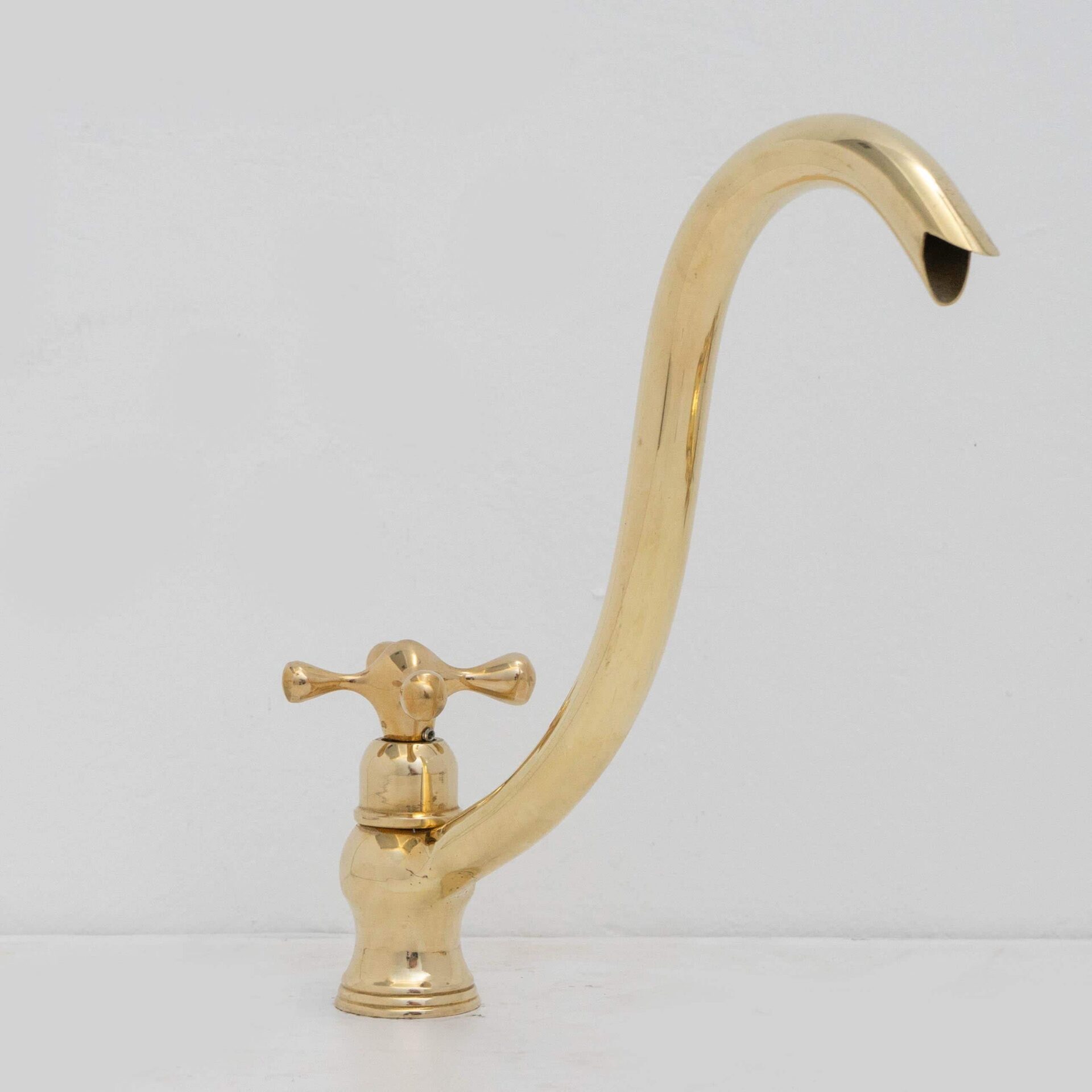 Solid Brass Cold Water Tap, Unlacquered Brass Faucet With Traditional Cross Handles