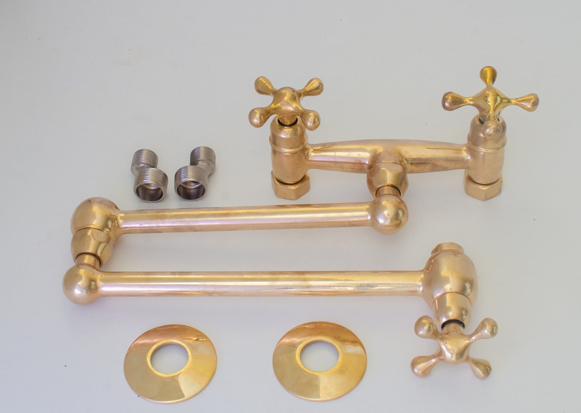 Unlacquered Brass Wall Mount Faucet - Dual Handle Faucet