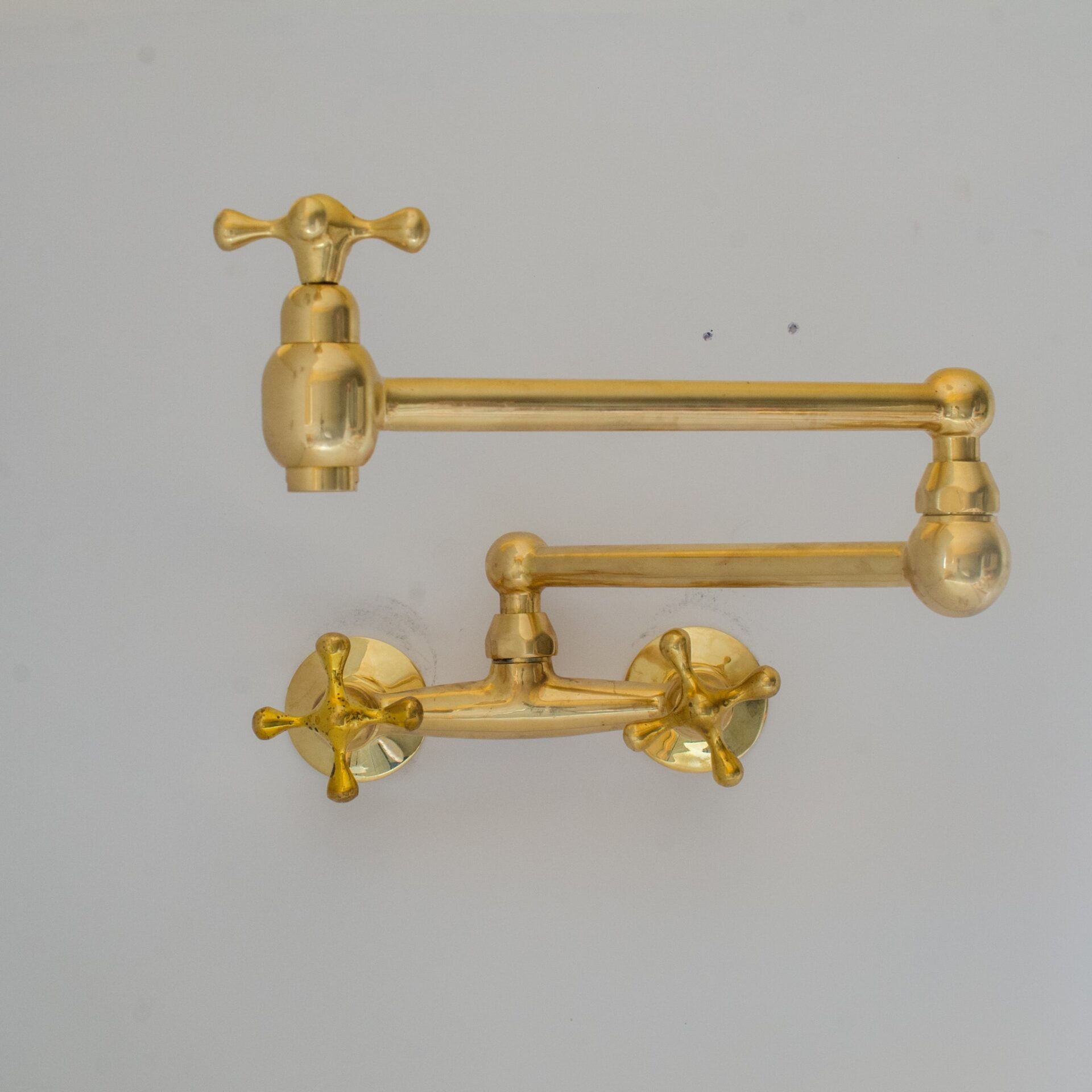 Unlacquered Brass Wall Mount Faucet - Dual Handle Faucet