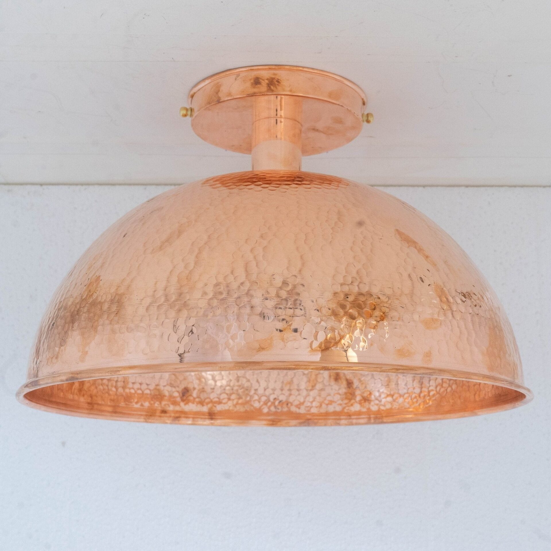 Unlacquered Copper Ceiling Light, Hammered Copper Flush Mount Light, Copper Ceiling Pendant