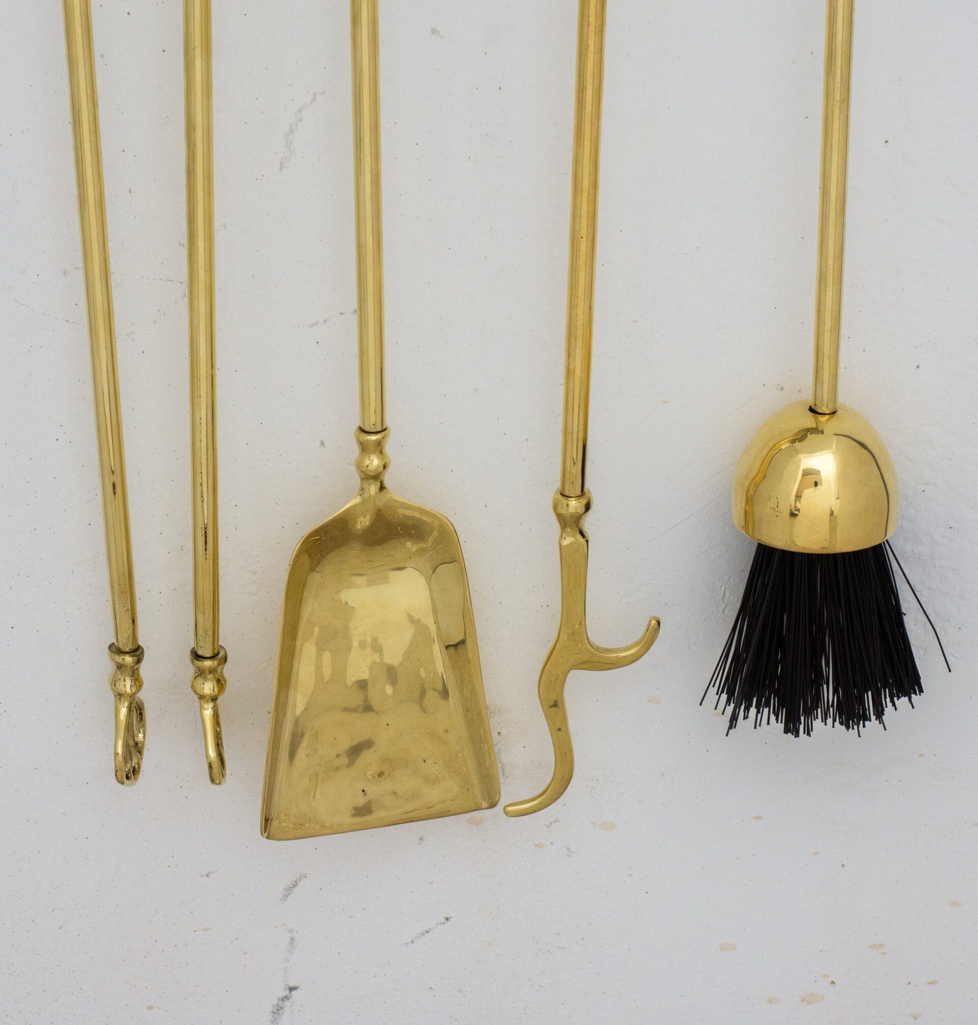 Wall-Mounted Solid Brass Fireplace Tools, Handcrafted Fireplace Set