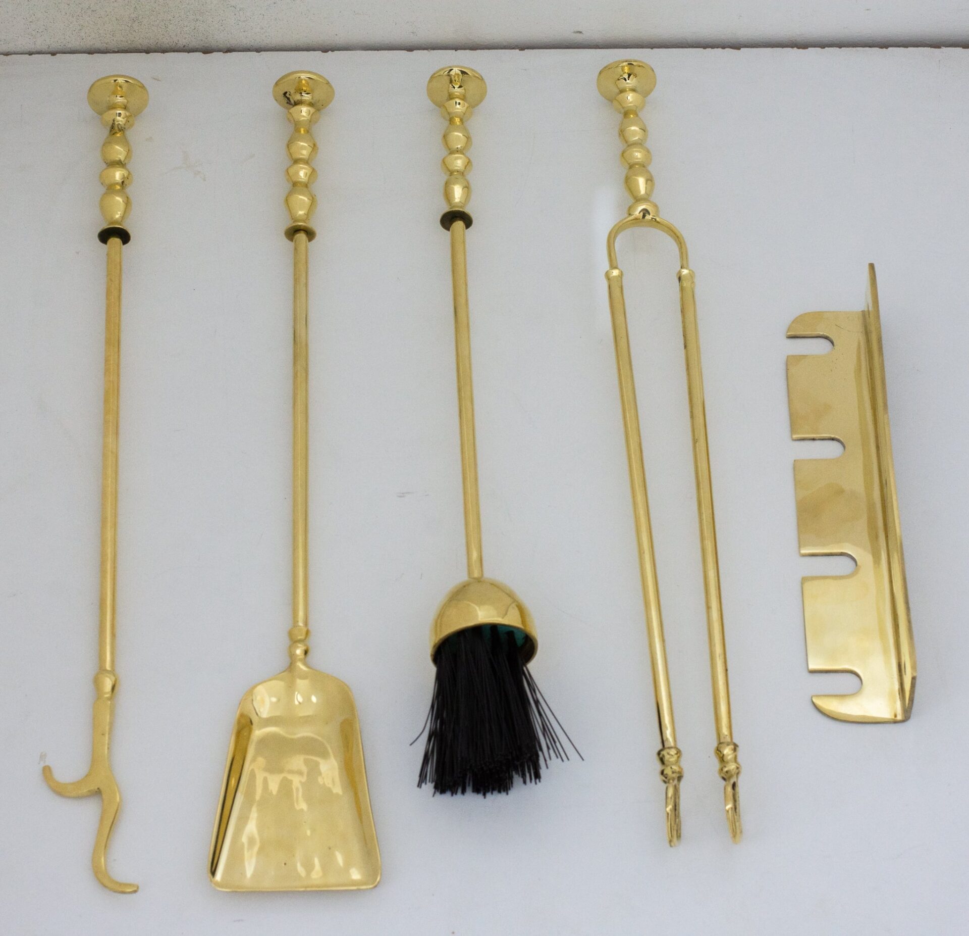 Wall-Mounted Solid Brass Fireplace Tools, Handcrafted Fireplace Set