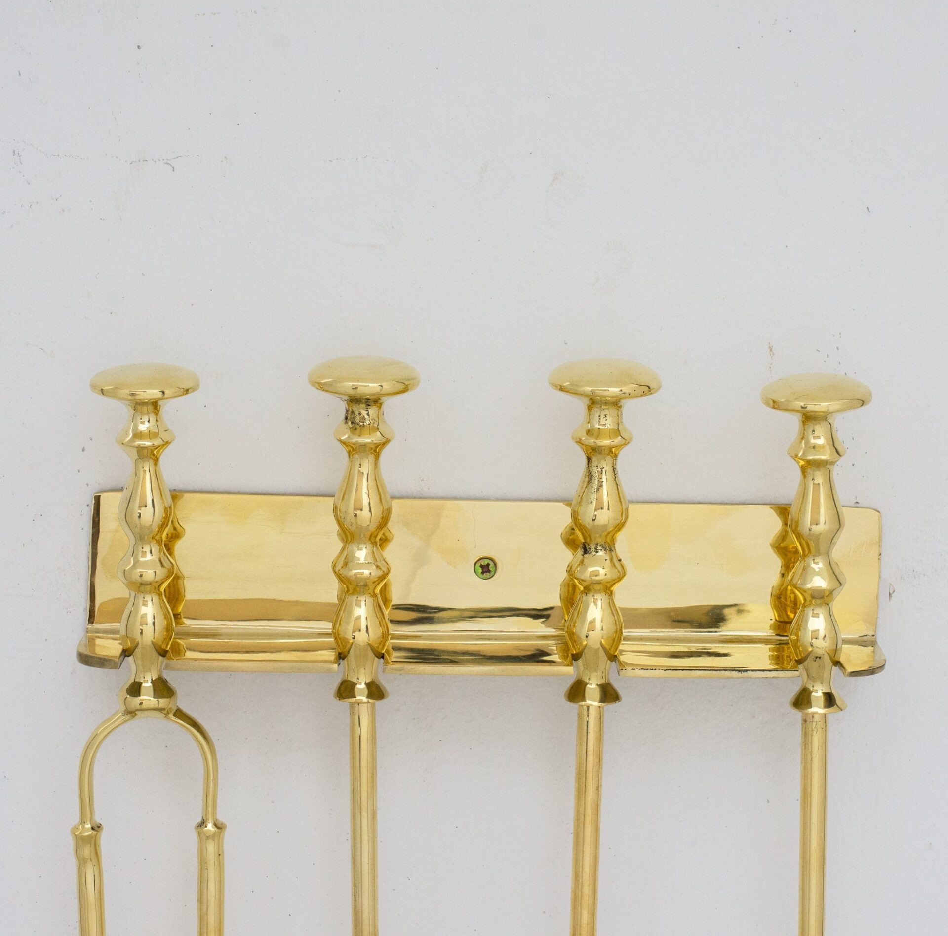 Wall-Mounted Solid Brass Fireplace Tools, Handcrafted Fireplace Set